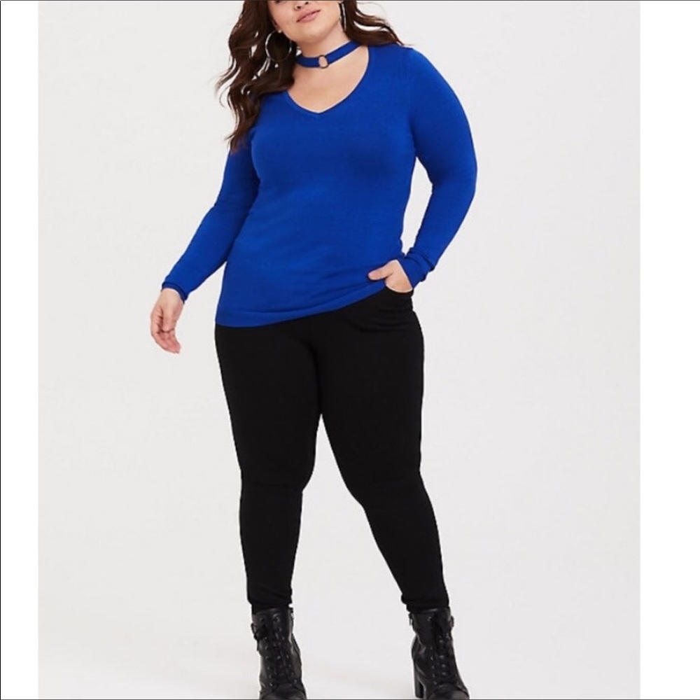Torrid Blue Choker Sweater Plus Sz 4 V-neck